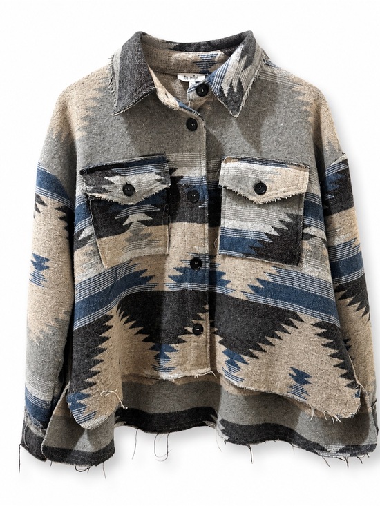LA MIEL Jackets & Blazers - La Miel Eldora Aztec Distressed Raw Hem Oversized Shacket Jacket Small
